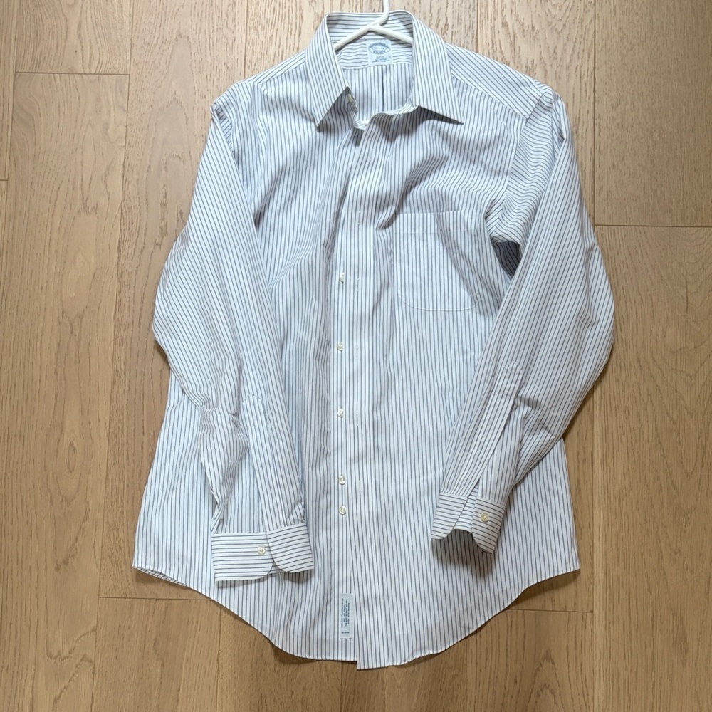 Men’s Long-Sleeve Stripe Dress Shirt - White with Light Blue Stripes